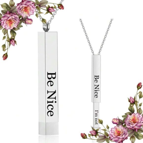 Stainless Steel Engraved 'Be Nice...I’m not' Nesting Doll Pendant Necklace - Picture 1 of 6